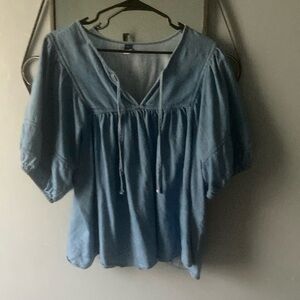Women Jean v neck blouse sz XXL